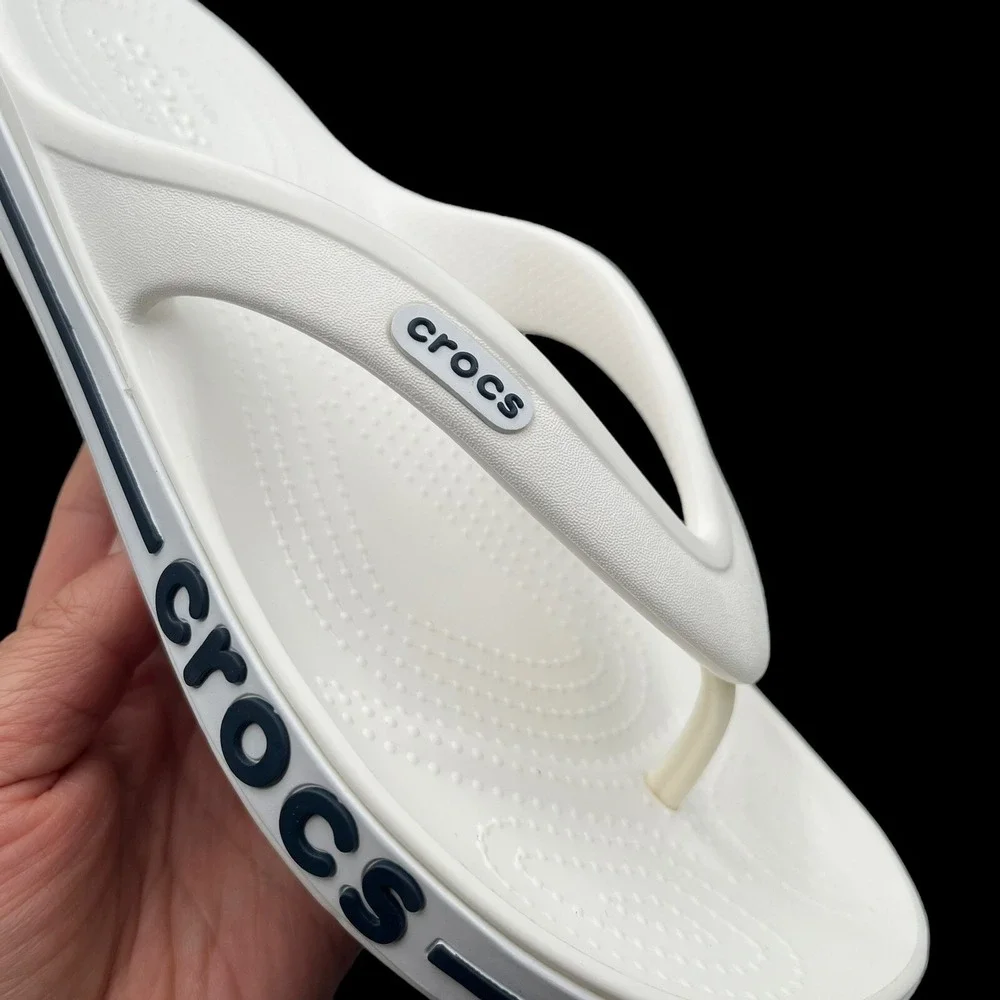 Crocs Bayaband Mens Flip Flop Sandals Size 7 White Navy Blue‎ Water Friendly